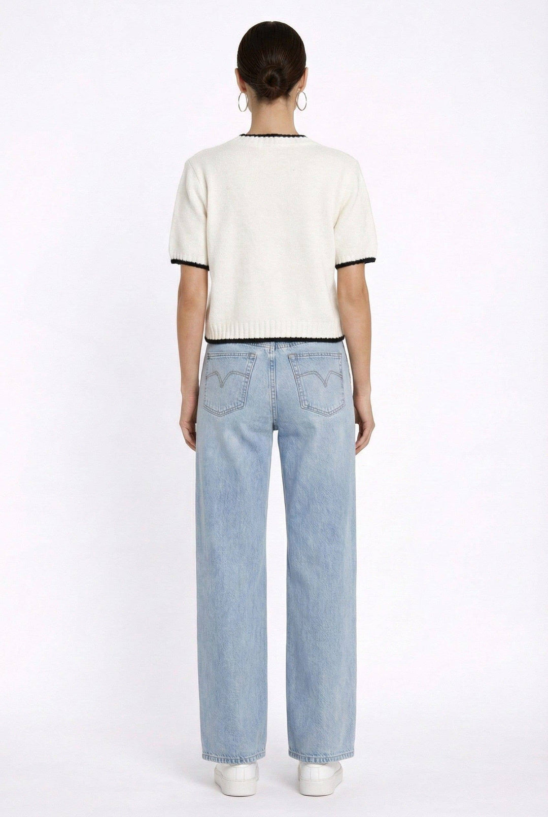 Contrast Trim Short Sleeve Sweater
