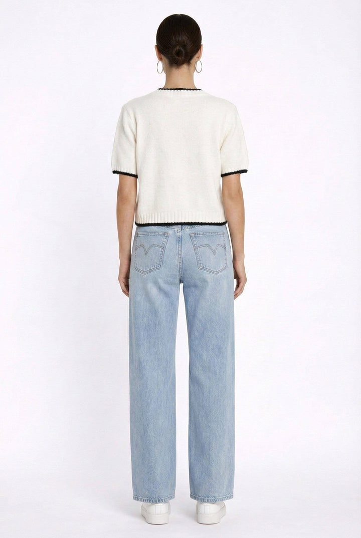 Contrast Trim Short Sleeve Sweater