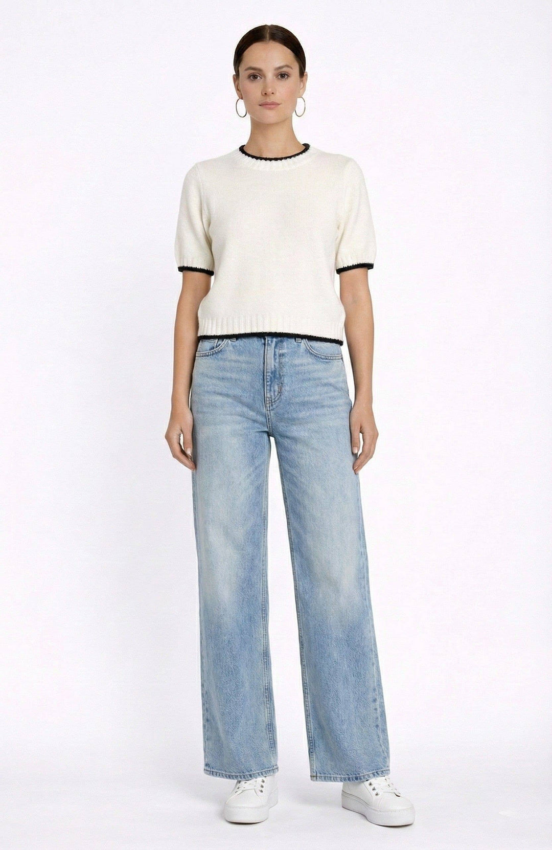 Contrast Trim Short Sleeve Sweater