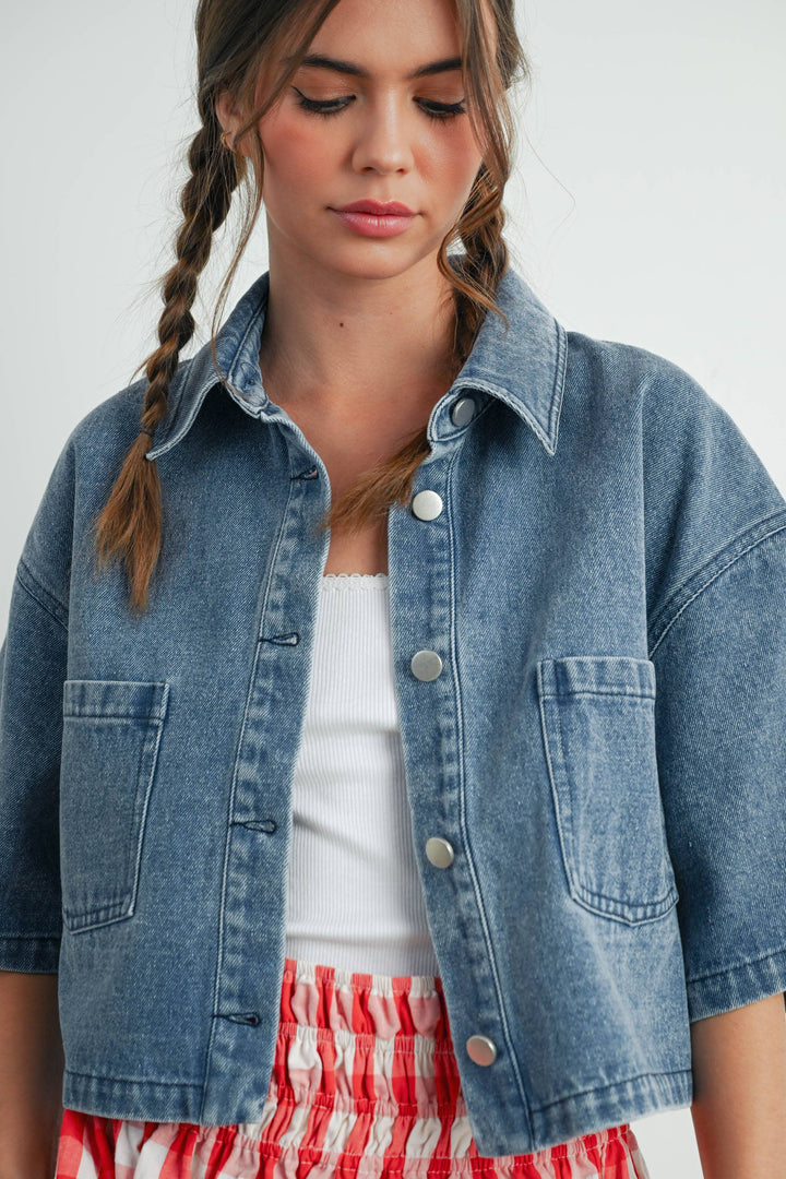 Frankie Cropped Denim Utility Jacket