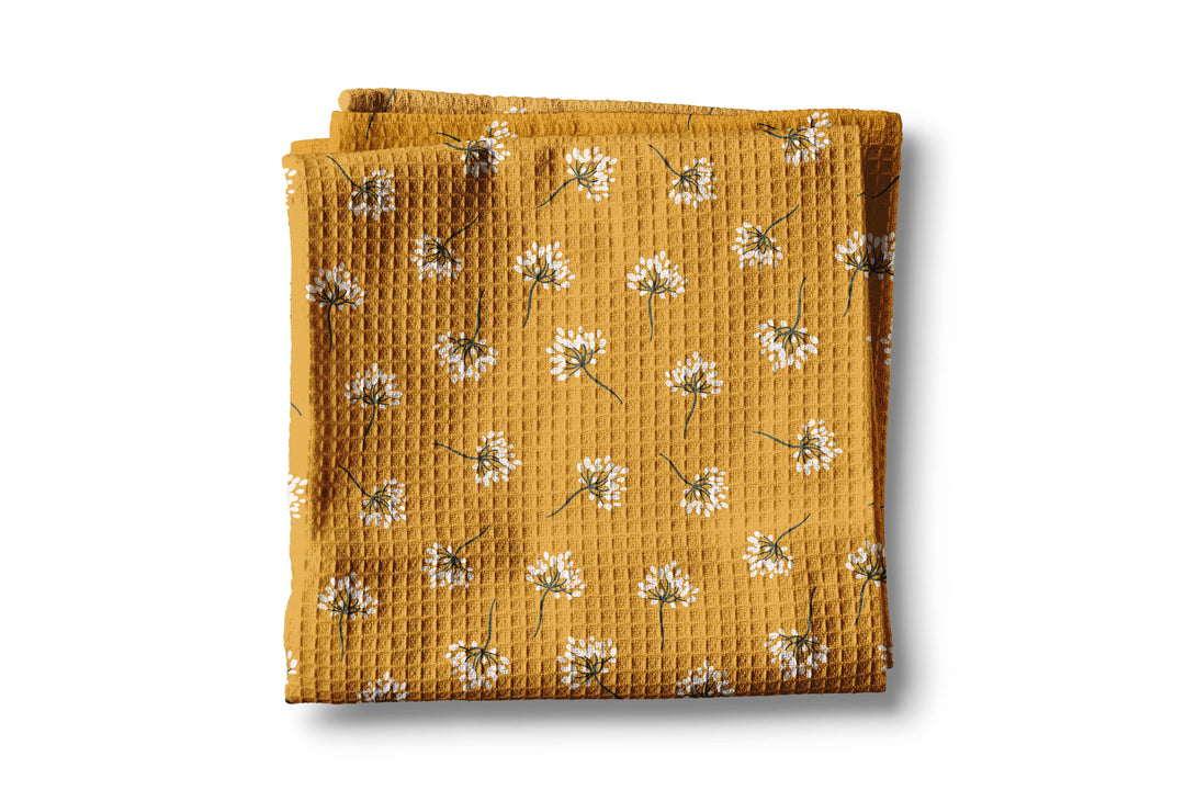 Floral Foliage Kitchen Towel - mustard