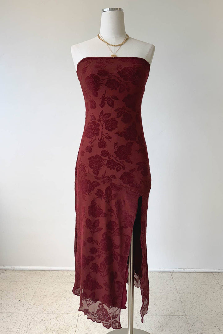 Noir Floral Lace Overlay Strapless Dress