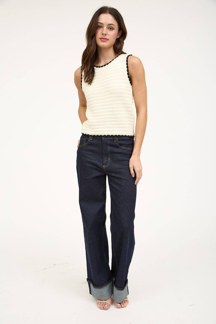 Scallop Trim Knit Sleeveless Top