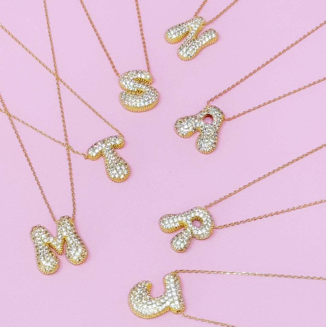 Pave Bubble Initial Necklace