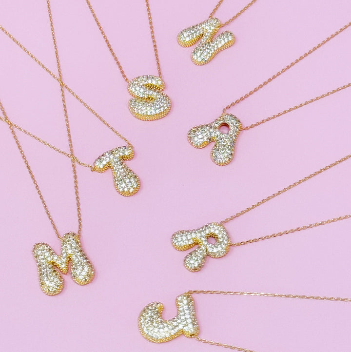 Pave Bubble Initial Necklace