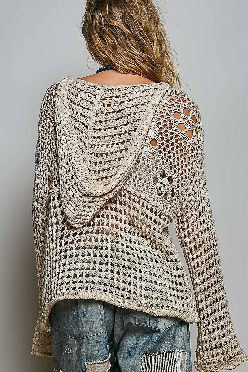 American Flag Crochet Hoodie Top