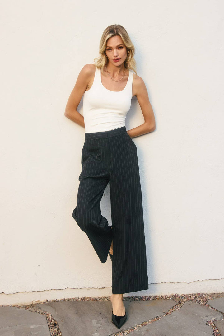 Strictly Business Pinstriped Wide Leg Trousers