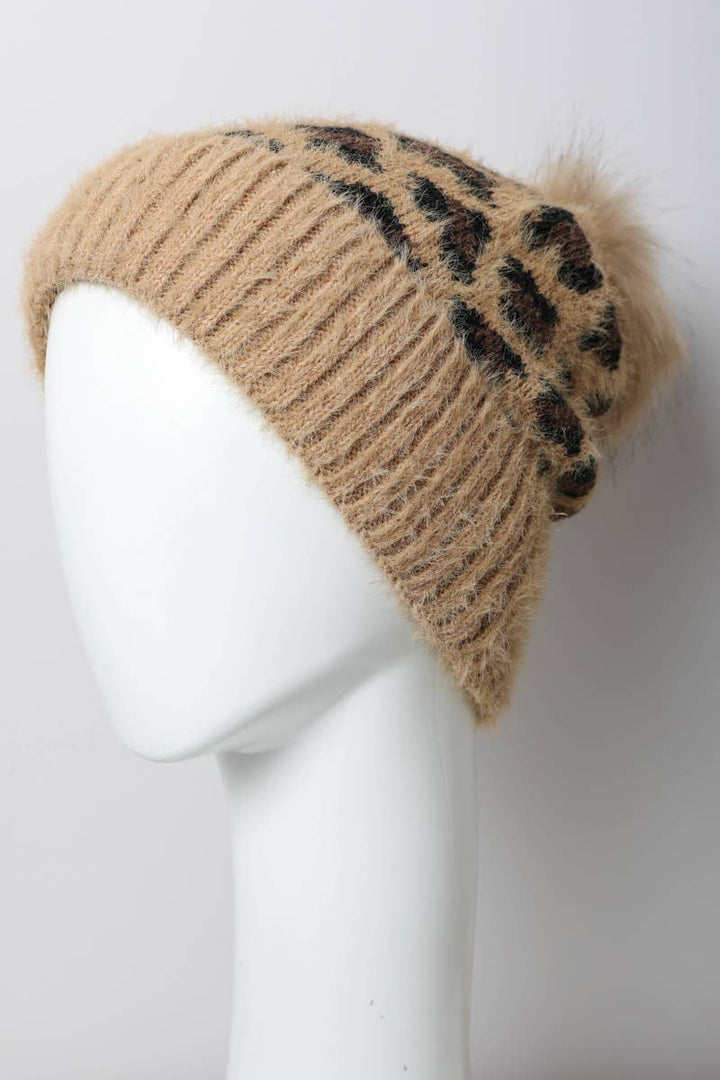 Leopard Knit Pom Beanie final sale