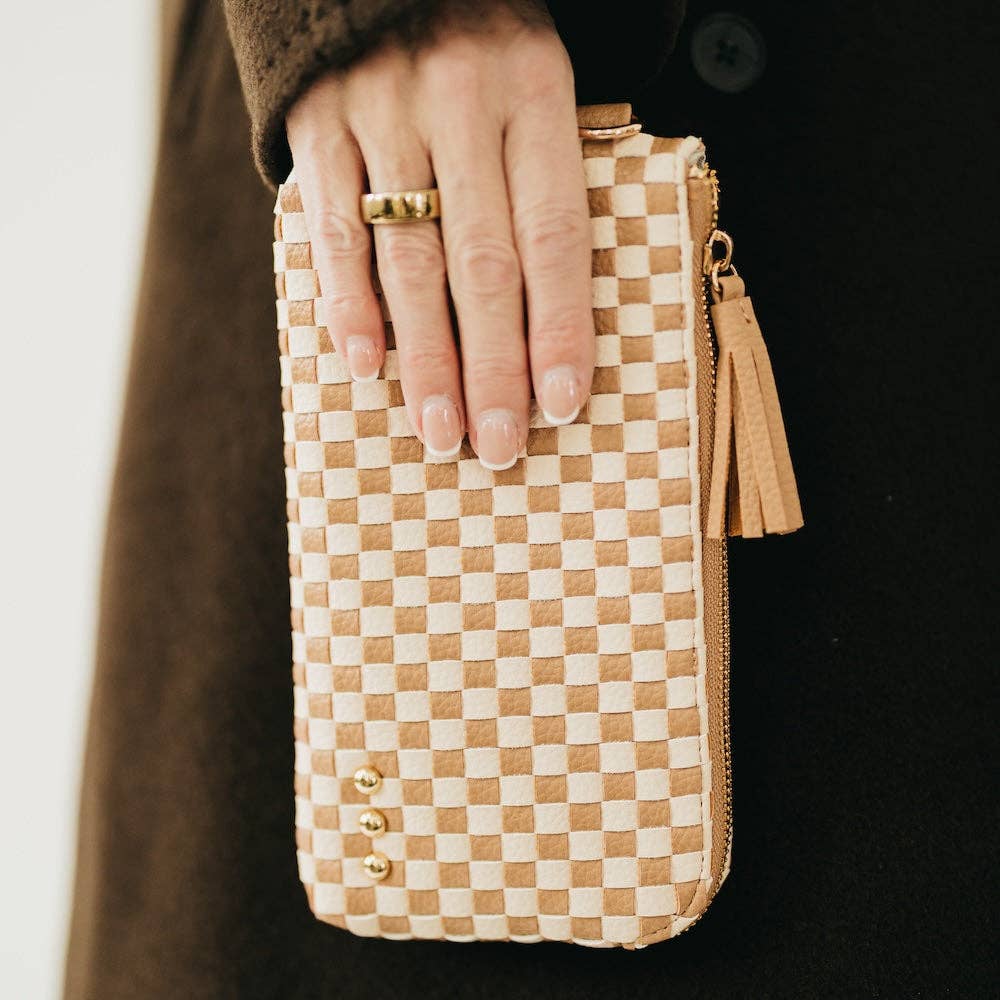 On The Go Checkered Wallet Wristlet
