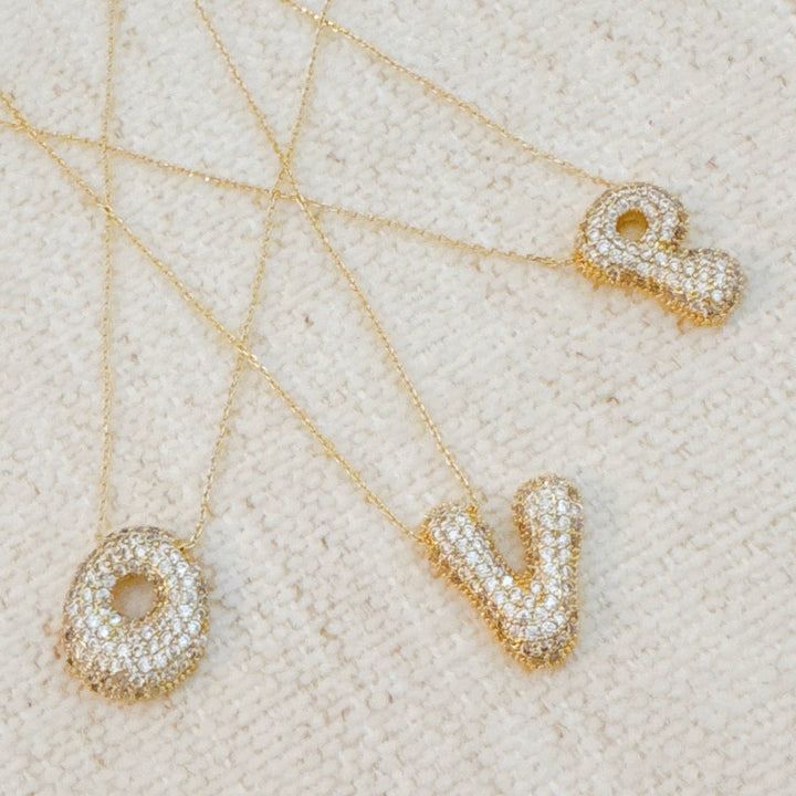 Pave Bubble Initial Necklace