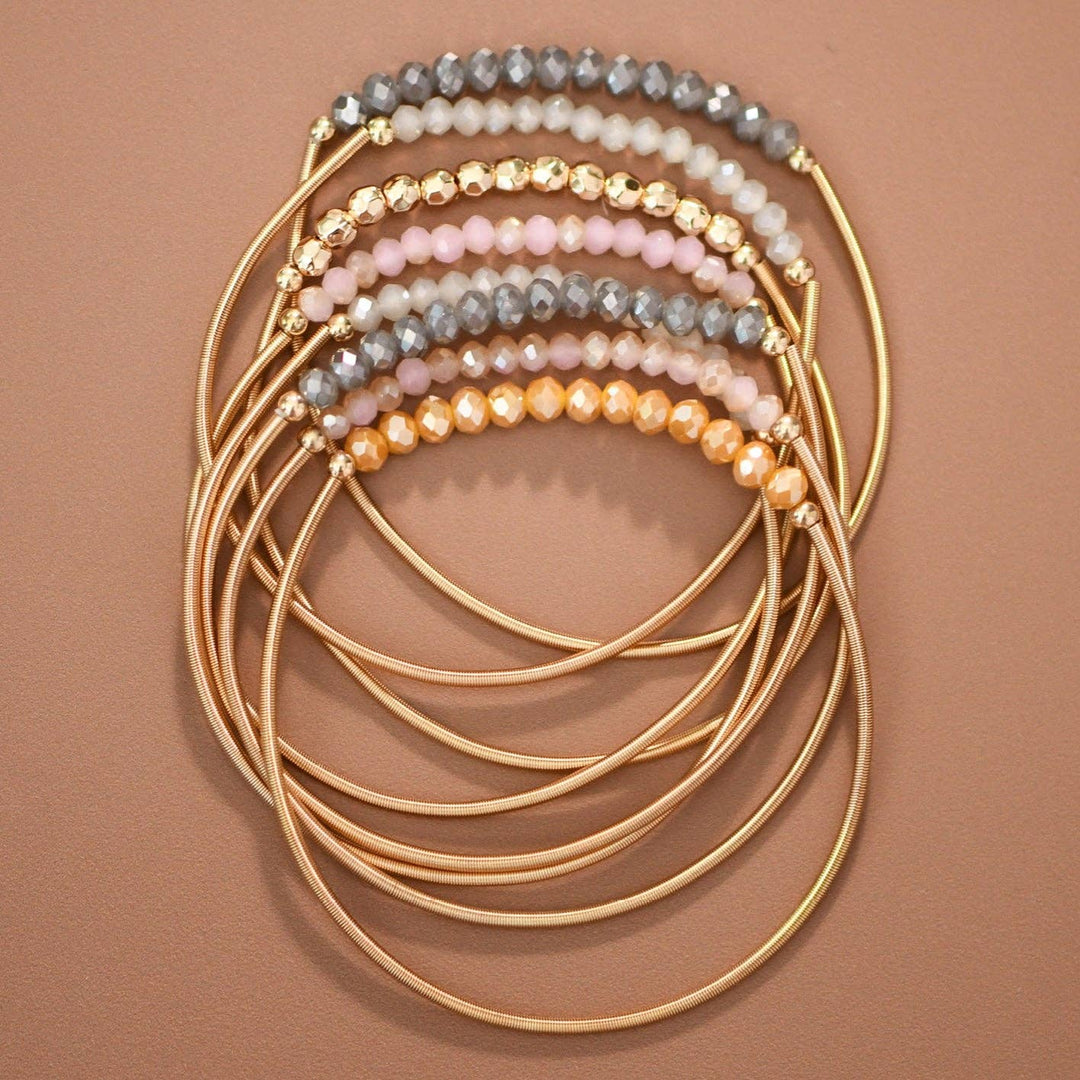 Beaded Stretch Bracelet Set - neutral