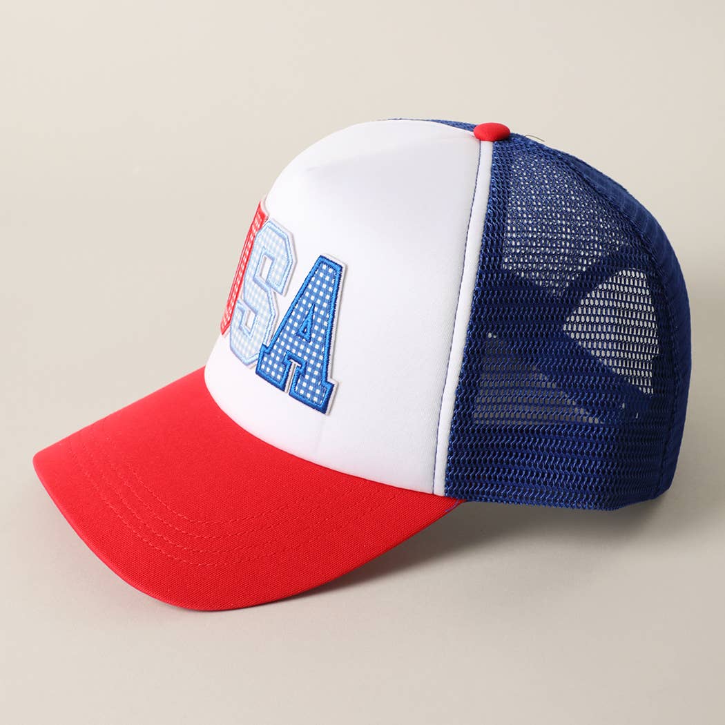 USA Gingham Patch Trucker Hat