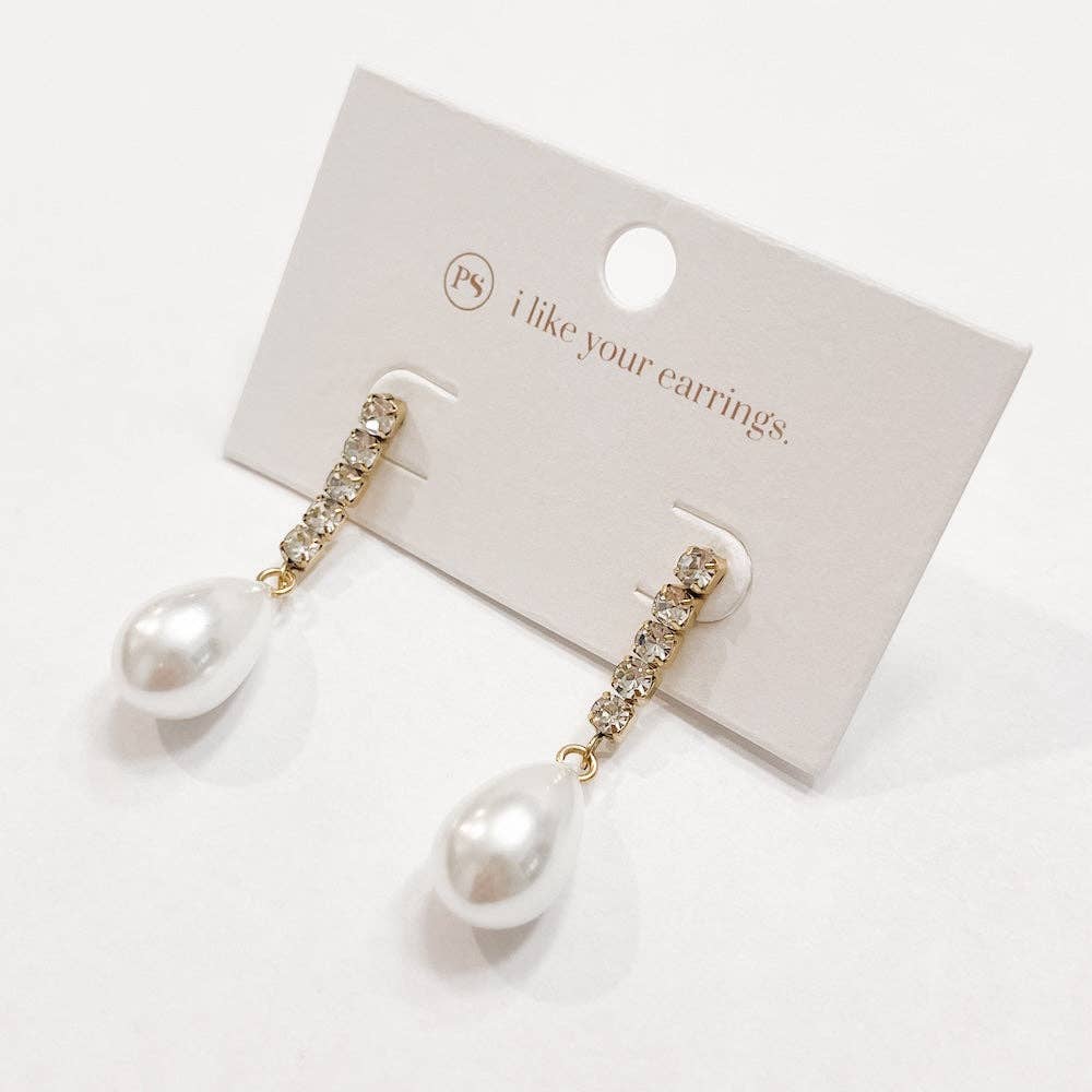 Diamond Pearl Drop Earrings - waterproof