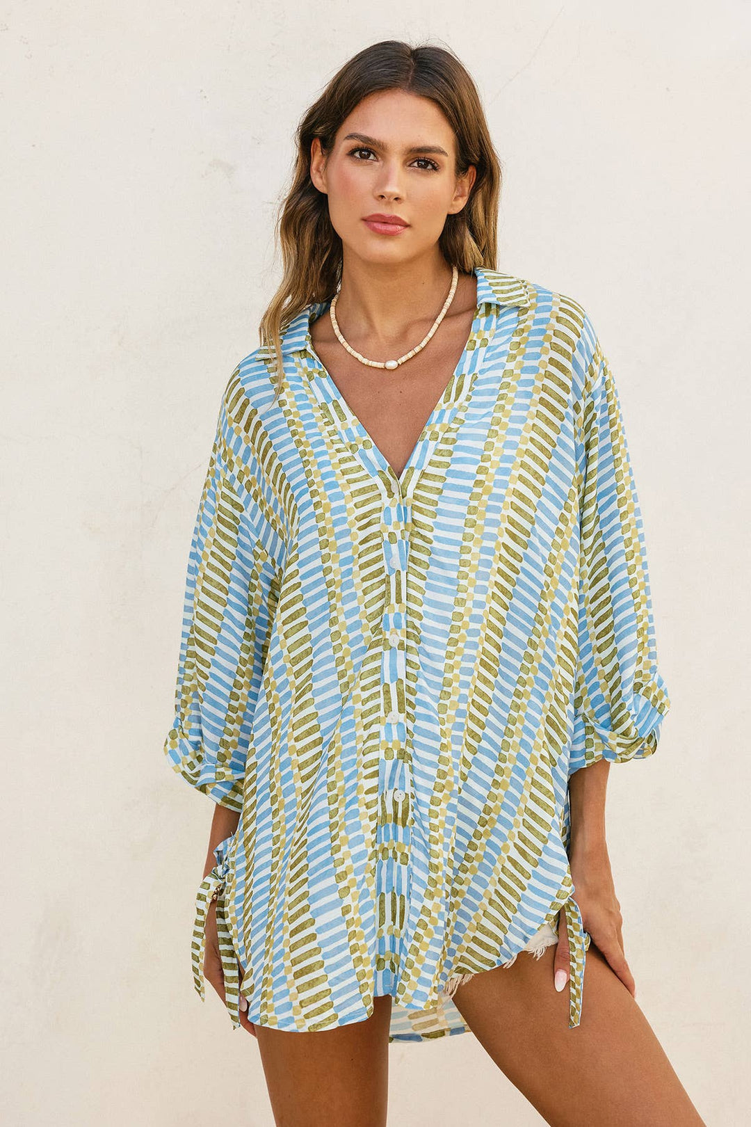 Tropical Breeze Tie Detail Tunic Shirt