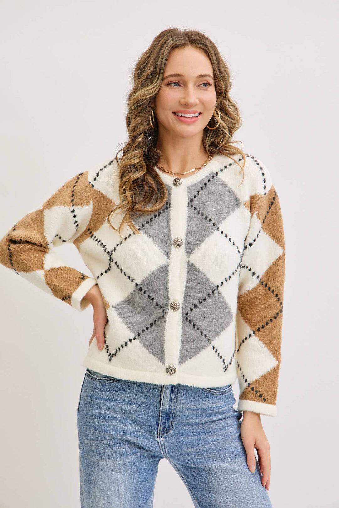 Honey and Cream Argyle Cardigan