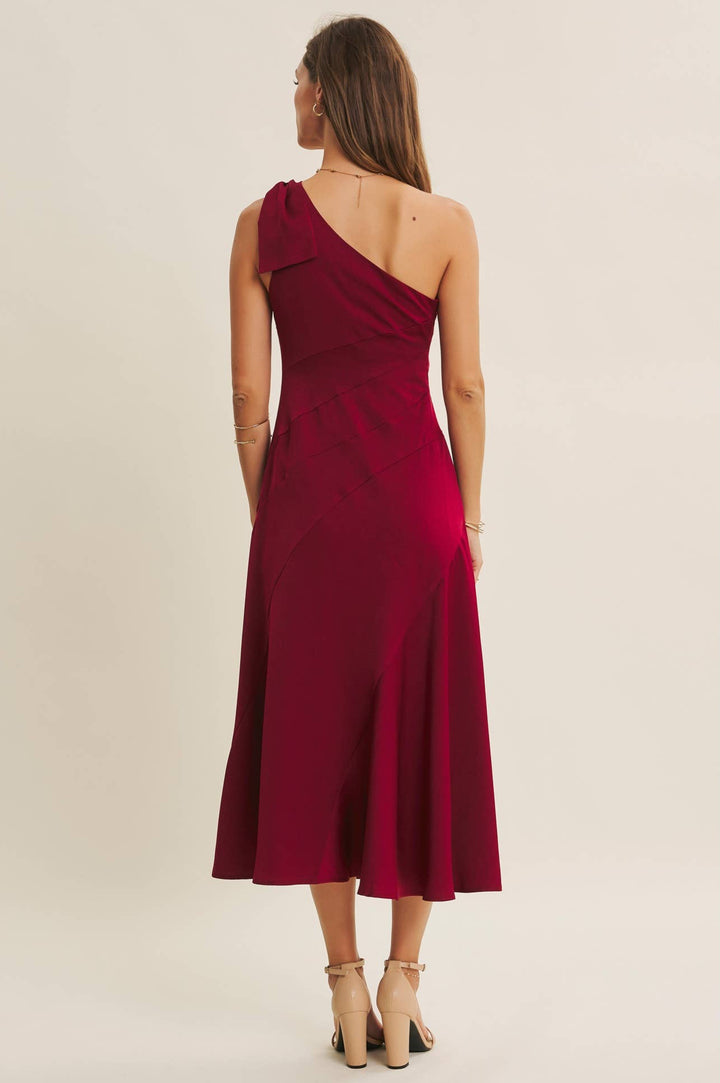 Bordeaux One Shoulder Midi Dress