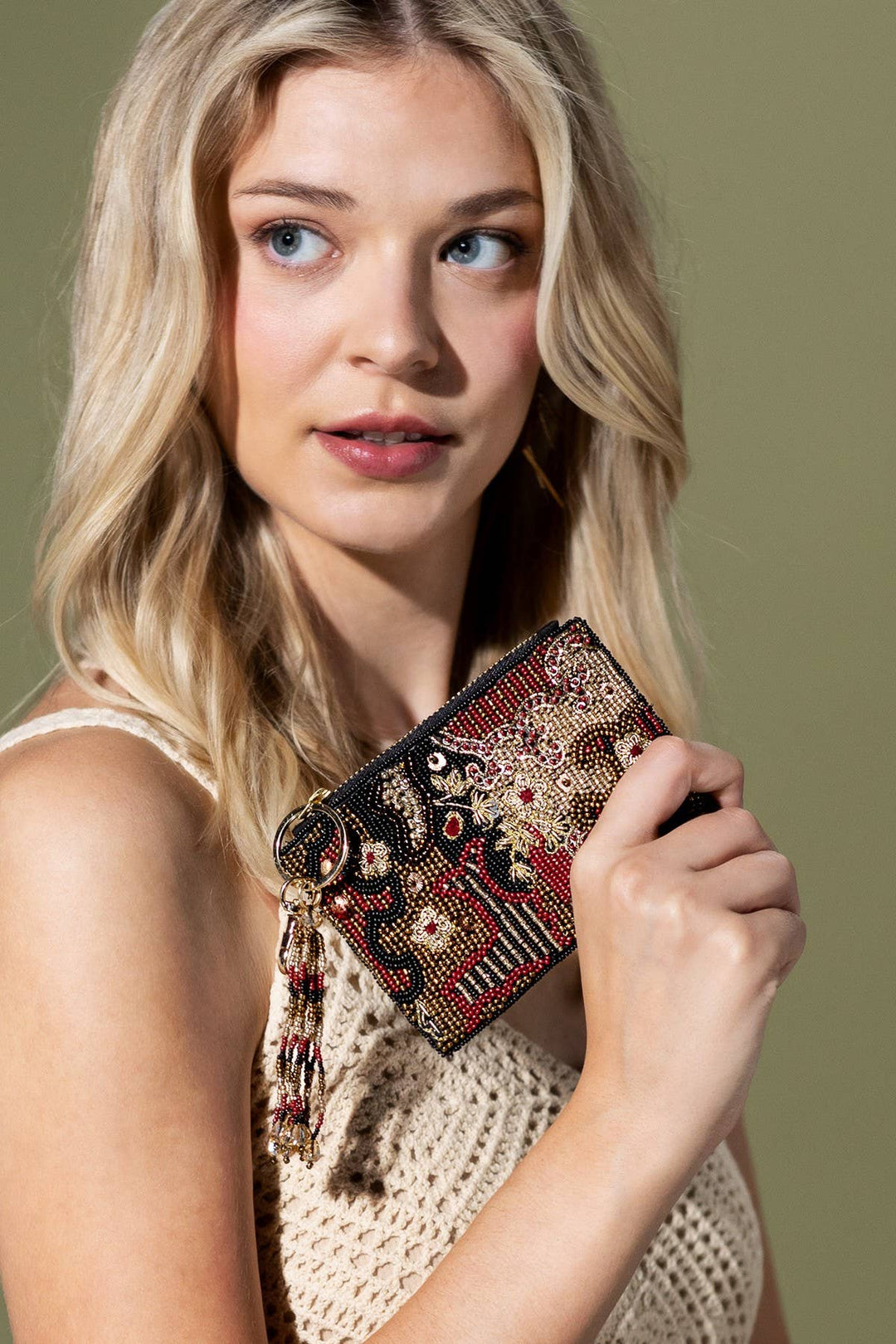 Holly Beaded Coin Pouch