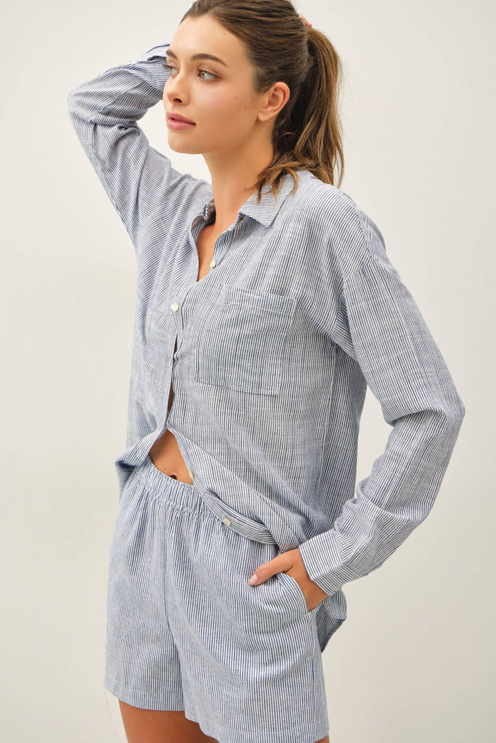 Maren Hairline Stripe Button Down Top