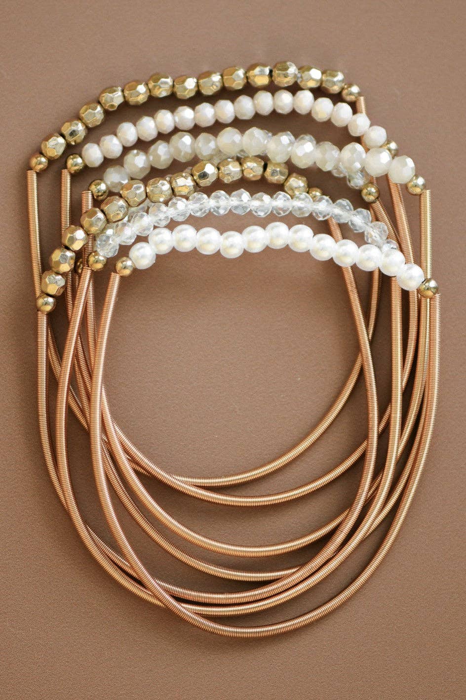 Beaded Stretch Bracelet Set - white