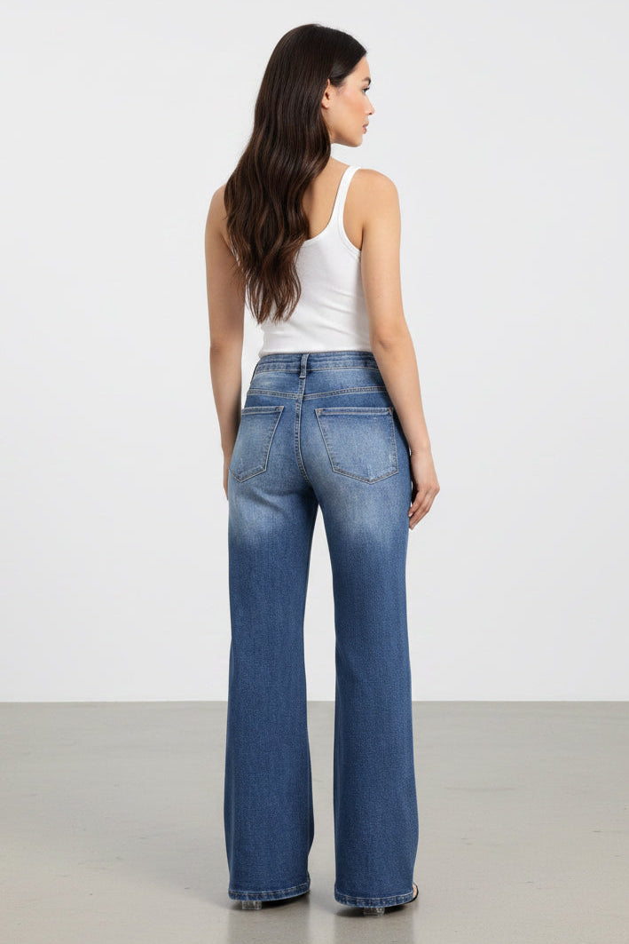 Sculpted Seam Wide Leg Jeans