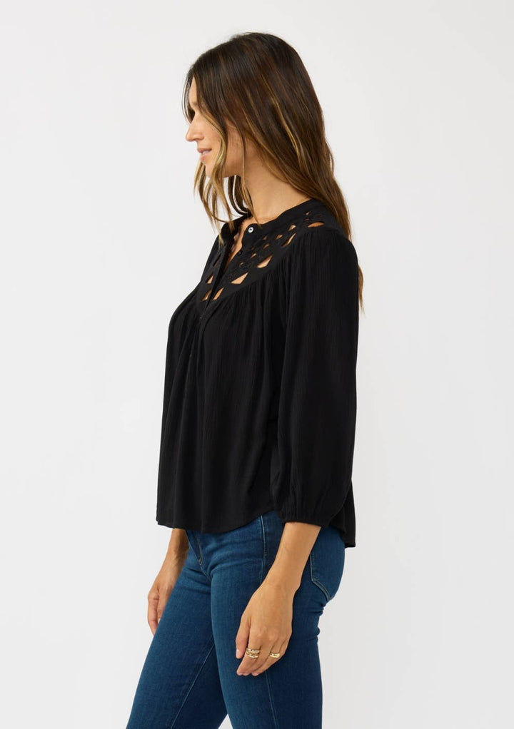 Ember Embroidered Cutout Button Down Blouse