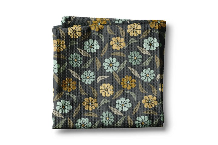 Floral Foliage Kitchen Towel - black