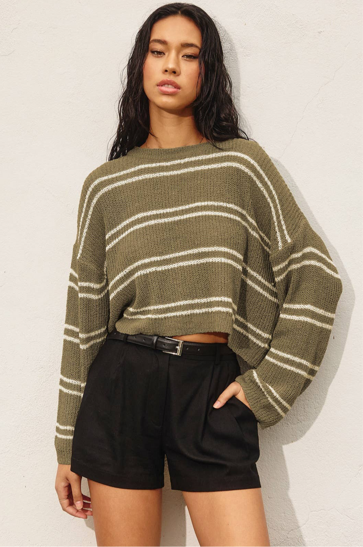 Olive Striped Knit Top