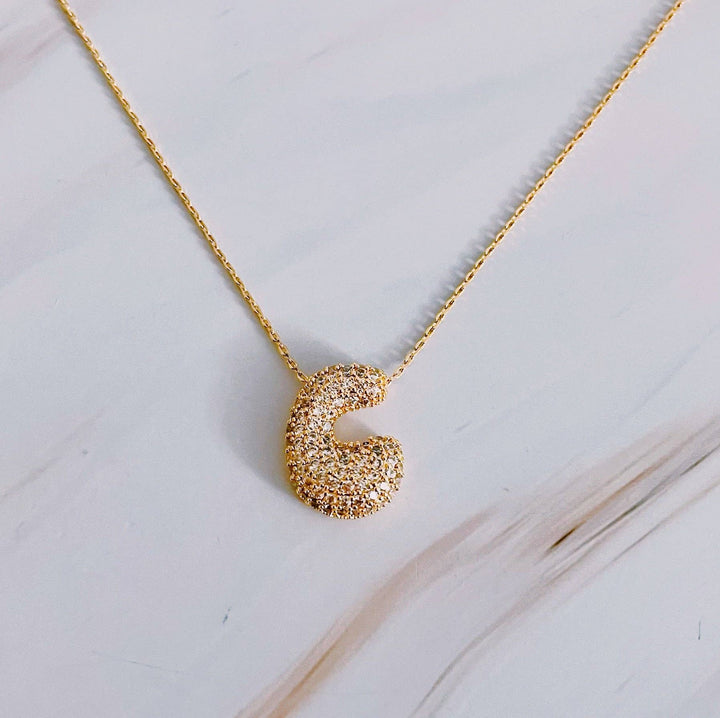 Pave Bubble Initial Necklace