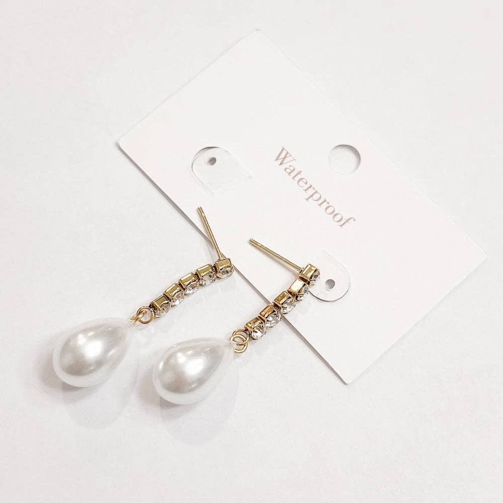 Diamond Pearl Drop Earrings - waterproof