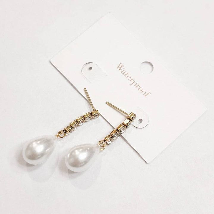 Diamond Pearl Drop Earrings - waterproof