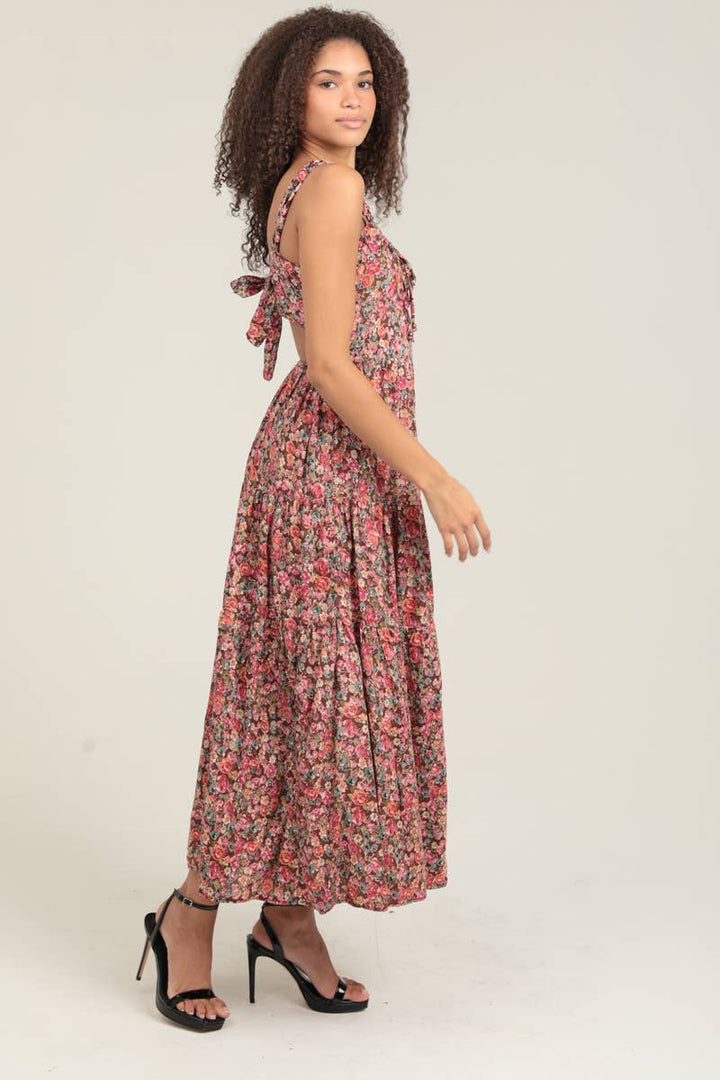 Lena Tie Back Floral Midi Dress