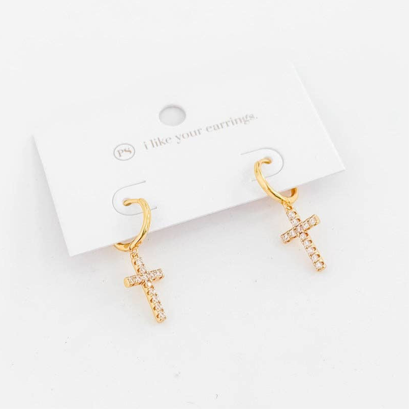 Hope Diamond Cross Earrings - waterproof