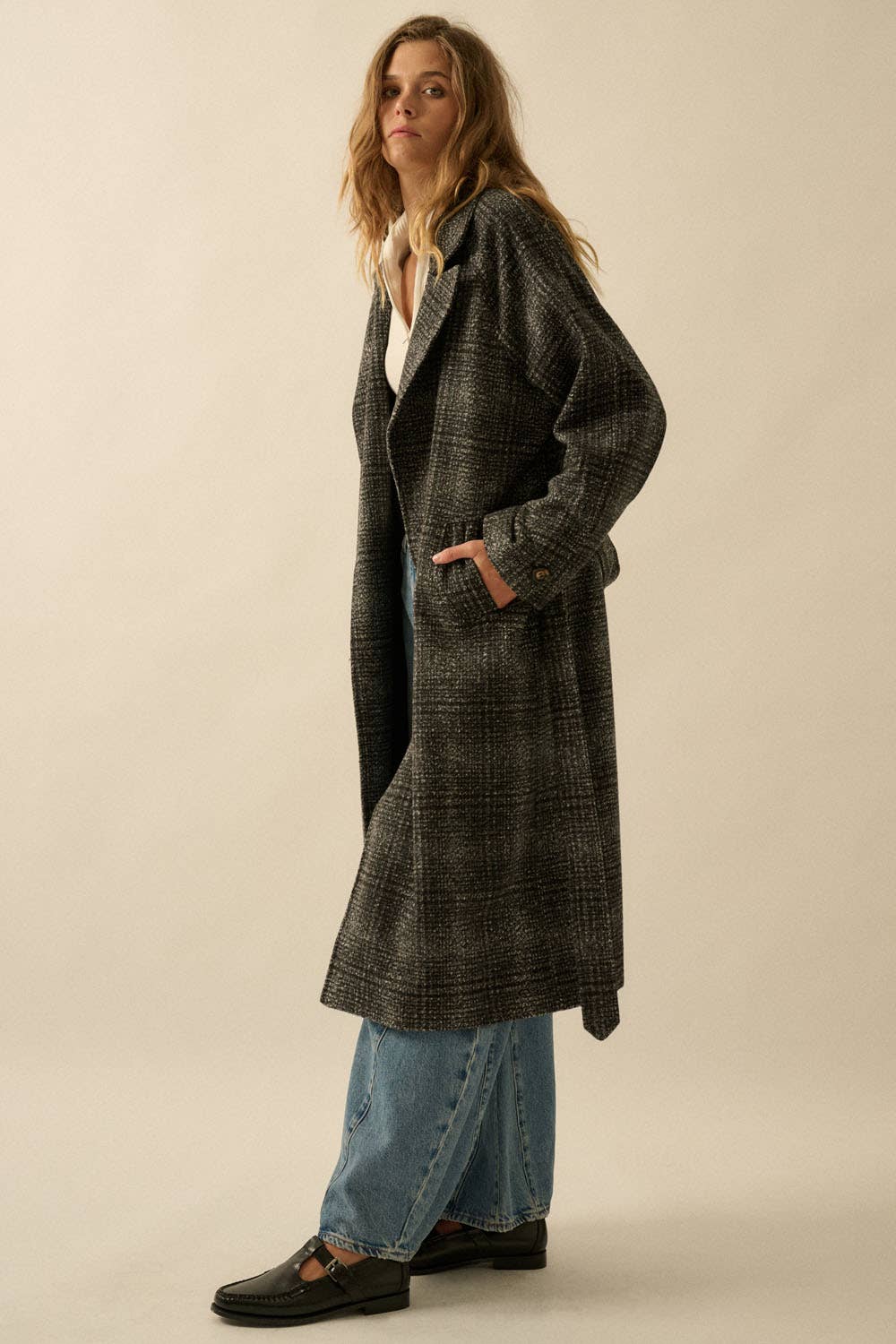 Refined Plaid Belted Coat