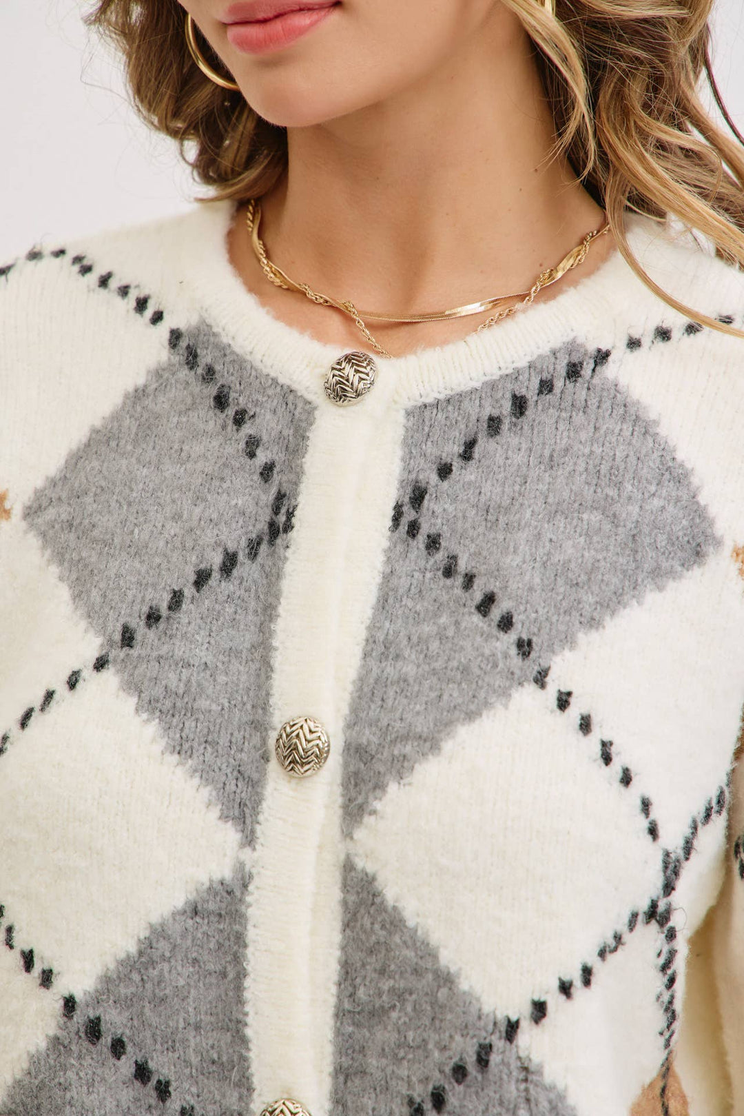 Honey and Cream Argyle Cardigan