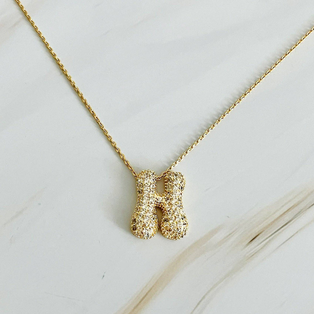 Pave Bubble Initial Necklace