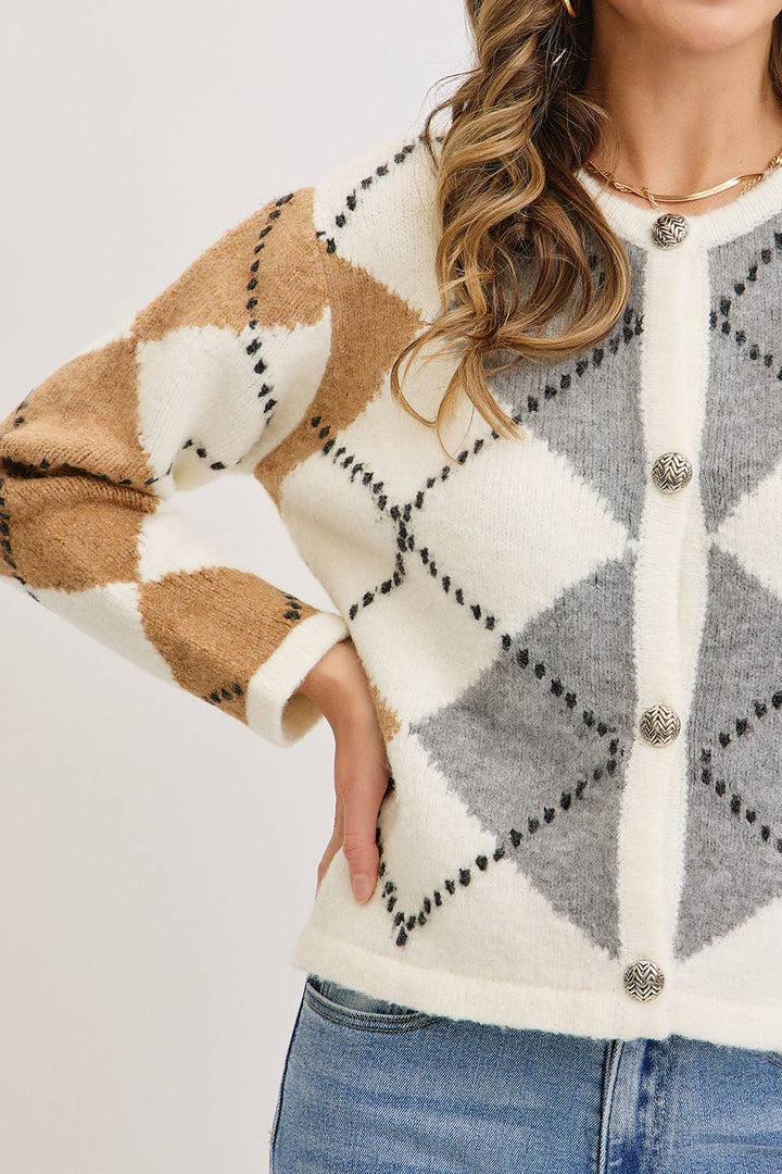 Honey and Cream Argyle Cardigan