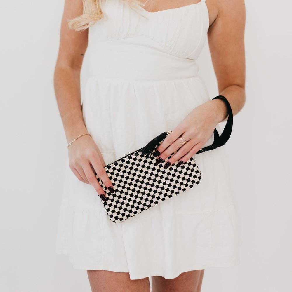 On The Go Checkered Wallet Wristlet