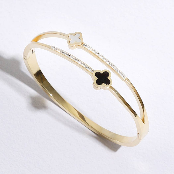 Two Tone Clover CZ Bangle Bracelet
