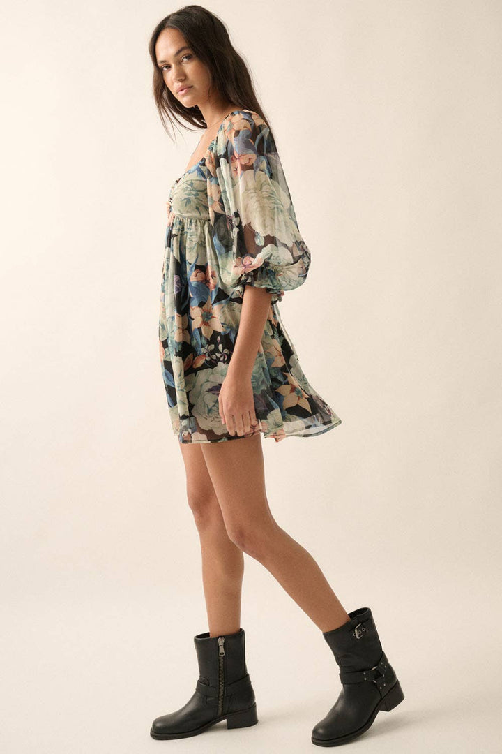 Midnight Blooms Mini Dress