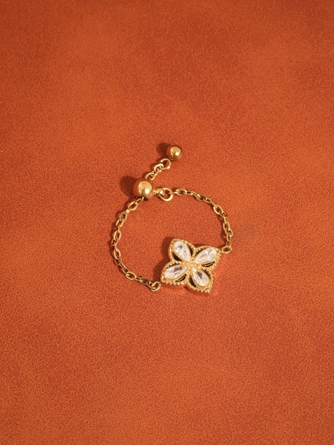 Leilani CZ Floral Adjustable Chain Ring
