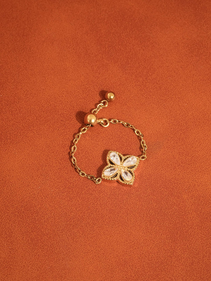 Leilani CZ Floral Adjustable Chain Ring