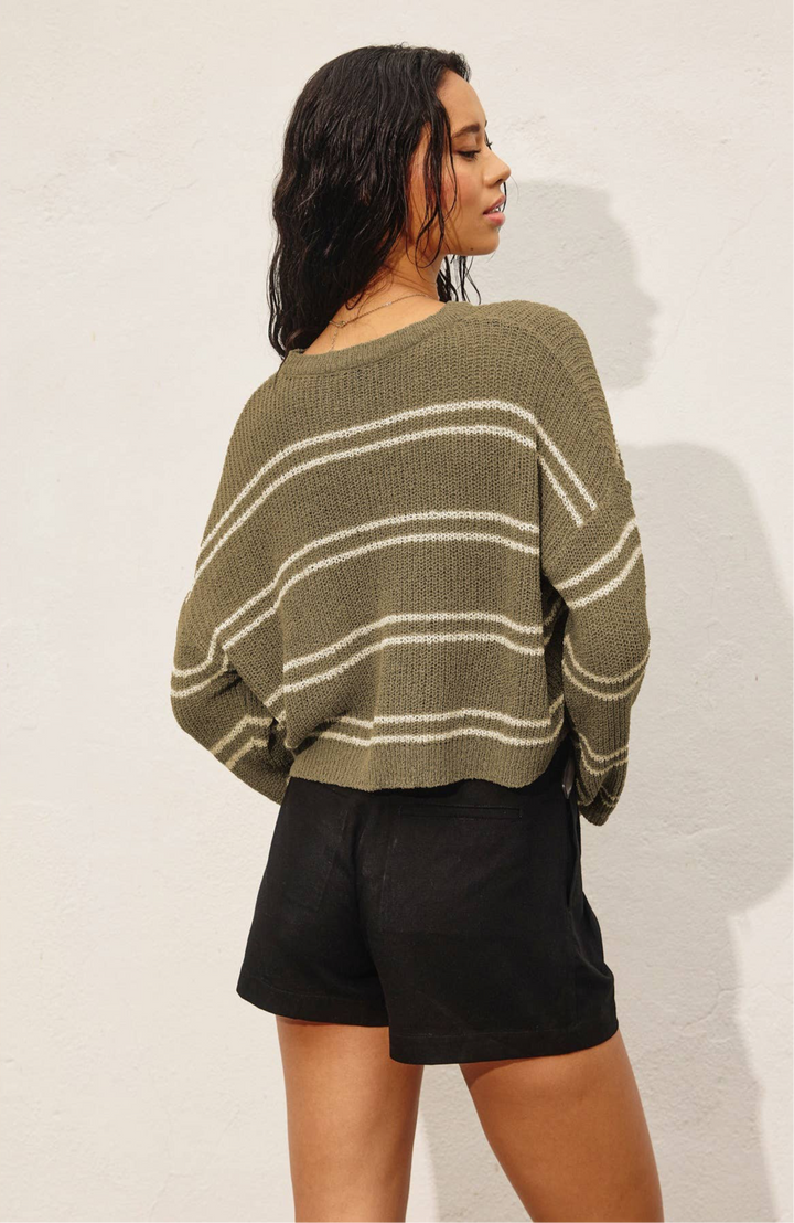 Olive Striped Knit Top