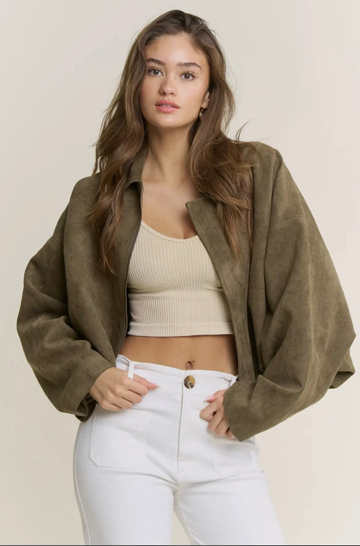 It Girl Suede Bomber Jacket