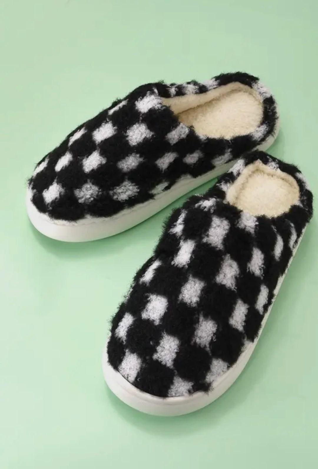 Checkered Plush Slippers