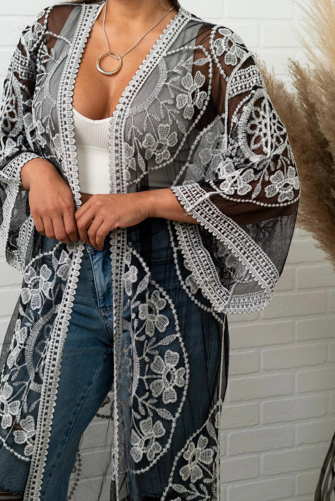 Brea Contrast Lace Kimono