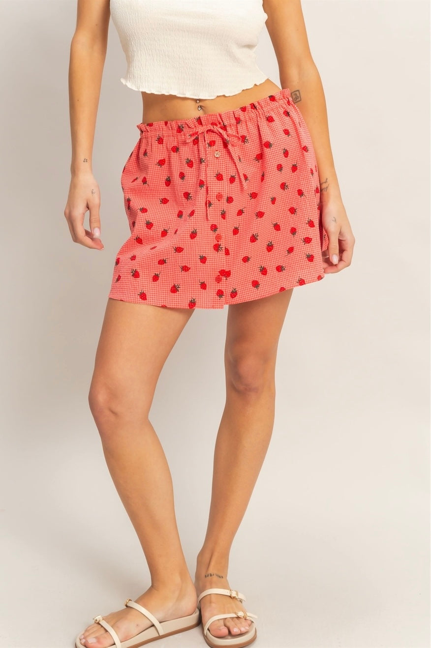 Strawberry Gingham Skirt