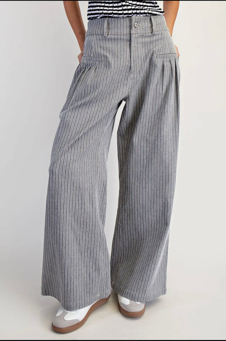 Marine Stripe Wide Leg Denim Pants