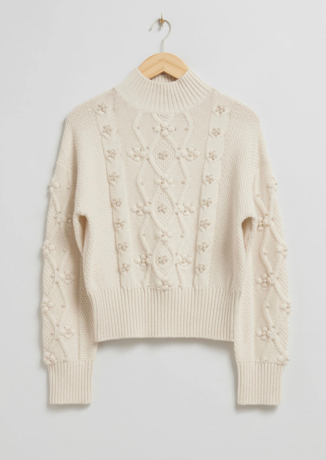 Timeless Pearl Embellished Cable Knit Sweater