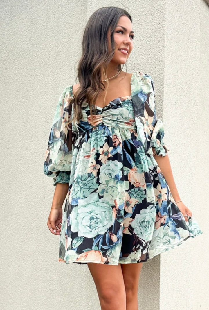 Midnight Blooms Mini Dress