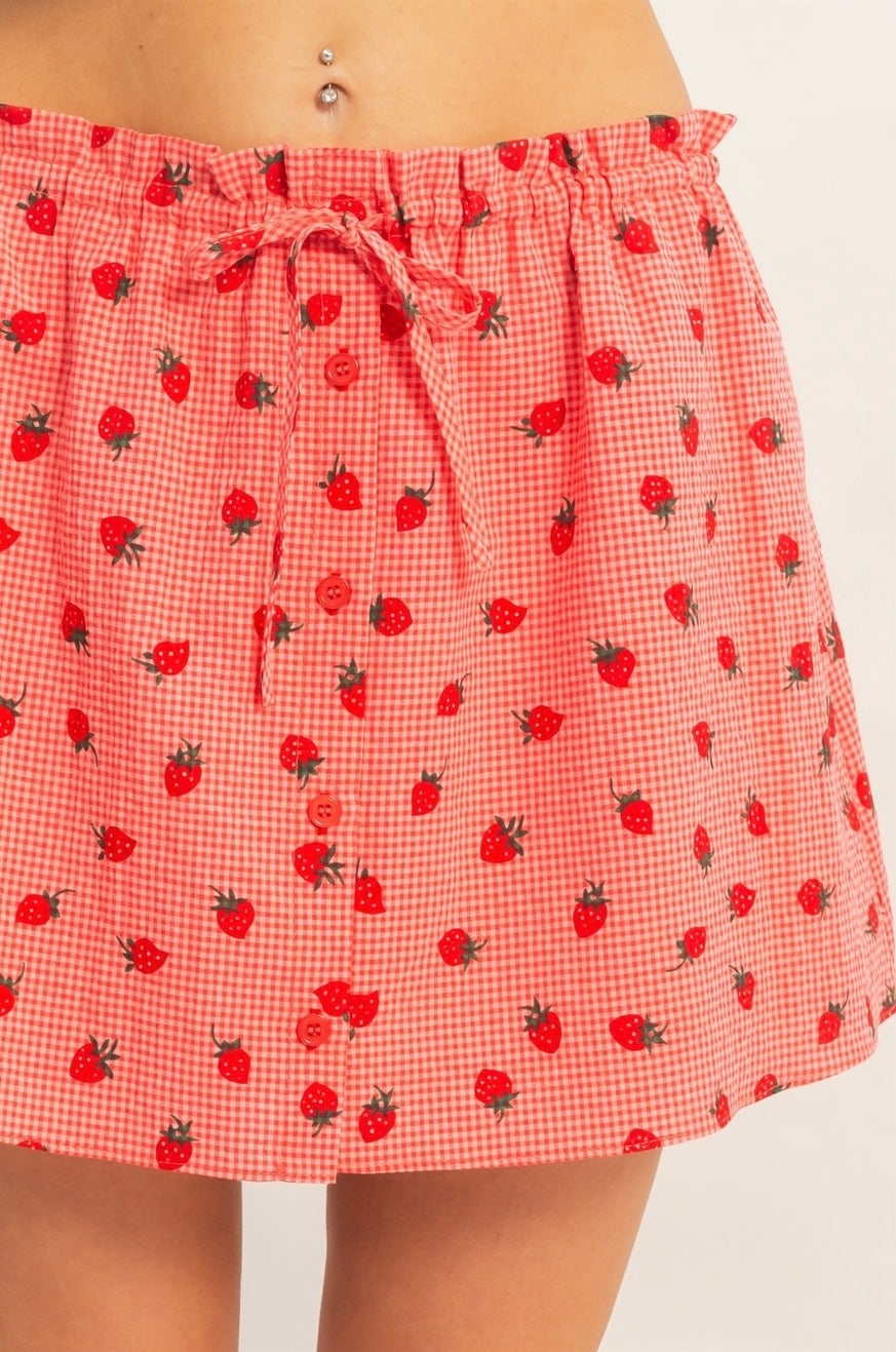 Strawberry Gingham Skirt